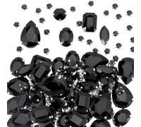 GORGECRAFT 150pcs 6 Styles Strass à Coudre en Forme de Larme Œil de Cheval Rond Cristal à Facettes Strass en Verre à Coudre avec Dos en Métal Réglage des Broches pour Vêtements Robes Chaussures