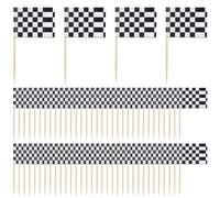 GORGECRAFT 154 cure Dents en Forme de Drapeau de Course Petits Pics à Cupcakes à Carreaux Noir Blanc Gâteaux de Course Étiquettes de Nourriture Cocktails Événements Sportifs Fournitures D'Anniversaire