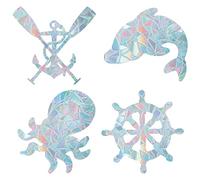 GORGECRAFT 16 PCS Sea Animal Window Clings Nautical Anti Collision Rainbow Window Glass Alert Stickers for Birds Strike Ocean Decals Film Vinyle pour Portes Coulissantes Windows Glass