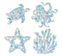 GORGECRAFT 16 Pcs Sea Animal Window Decals Dés-Collision Prism Window Stickers Turtles Sea Star Octopus Coral Rainbow Clings Static Decals for Glass Sliding Door Windows Prevent Birds Strikes