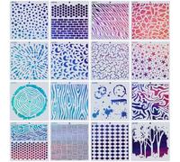 GORGECRAFT 16 Styles Knockdown Plastic Texture Art Outil de Réparation de Cloisons Sèches 15x15cm Pochoirs de Bricolage Réutilisables Outils de Plâtre Panneaux Muraux pour Dessin Bricolage Mur en Bois