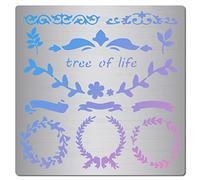 GORGECRAFT 16cm Arbre de Vie en Acier Inoxydable Pochoir Bannière Réutilisable Pochoirs Fleur Vigne Couronne de Laurier Coeur Journal Outil pour Journalisation Bois Gravure Scrapbooking Mur Toile