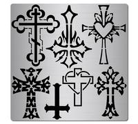 GORGECRAFT 16x16 cm 7 styles Croix en Métal Pochoir Modèle en Métal Chrétien en Acier Inoxydable Journal Planificateur Pochoirs pour Bois Dessin Sculpture Pyrogravure Peinture Sur Bois Artisanat