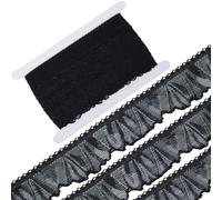 GORGECRAFT 18M Bordure en Dentelle Extensible 3.5cm de Large Ruban de Dentelle Élastique Maille Tulle Bordure Froncé Franges pour Vêtement Applique Décoration de Mariage Emballage Cadeau Noir