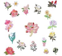 GORGECRAFT 18pcs Petits Patchs à Repasser en Forme de Fleur Mini Patch Brodé Floral à Coudre Fleur de Printemps Rose Tournesol Marguerite Applique à Chaud pour Chapeaux Sacs à Dos Carnet de Notes