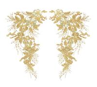 GORGECRAFT 2 Applique en Dentelle à Paillettes Dorées de 40 x 23cm Broderie Florale Perlée 3D à Coudre Décoration pour Col Costume Robe Couture Accessoires Vestimentaires