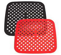 GORGECRAFT 2 Couleurs Silicone Air Fryer Liners Carré Réutilisable Tapis de Cuisson Ensemble Anti-Adhésif Tapis en Caoutchouc Panier Pad pour Parchemin Papier Remplacement, 8.4 Pouce (212 mm)