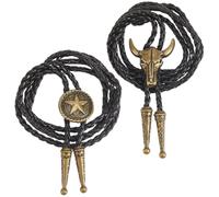 GORGECRAFT 2 cravate Bola Style Cowboy Tête de Vache Animal Étoile Bolo Cravate Vintage Réglable Cravate Bronze Cuir Corde Collier pour Hommes Femmes Mariage Garçons D'Honneur Western Fête D'Halloween