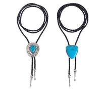GORGECRAFT 2 Cravate Bolo Turquoise de 101cm Style Western Cordon avec Pendentif en Turquoise Synthétique Accessoire de Costume Amérindien pour Homme Femme Idéal pour Halloween Argent Antique Noir.