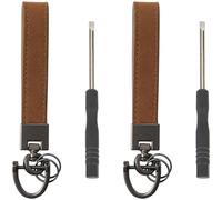 GORGECRAFT 2 Ensemble de Porte Clés avec Dragonne en Cuir de Vache et Longue Sangle avec Anneau en D en Métal Tournevis Porte Clés de Voiture en Cuir Véritable Camel Accessoires en Alliage Support