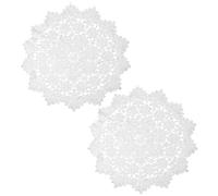 GORGECRAFT 2 napperons en Dentelle Crochetés à la Main de 35cm de Diamètre Grands Dessous de Verre Ronds en Dentelle Vintage Blanc avec Broderie Florale Sets de Table pour Cuisine Salle à Manger Tasse