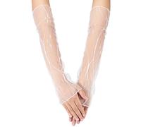 GORGECRAFT 2 Paire de Gants Longs en Tulle et Dentelle en Maille Transparente sans Doigts Détachables Blancs Longueur 45cm pour Mariage Manches de Bras Longueur Coude pour Femmes Danse Opéra Fête