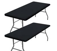GORGECRAFT 2 paquet de Nappe de Pique Nique Rectangulaire Imperméable Élastique en Polyester Convient aux Tables Pliantes Lavables et Lavables pour le Camping en Plein Air les Banquets (Noir 182x75cm)