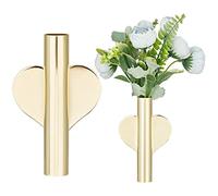GORGECRAFT 2 PCS Coeur Mur Vase Tubes Métal Bâton sur Mur Or Décoration Murale Fleurs Séchées Mini Mignon en Forme de Coeur Plante Titulaire pour Chambre Salon Fête Noël Halloween