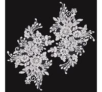 GORGECRAFT 2 Pcs Perle Fleur Broderie Dentelle Patches 3D Floral Blanc Floral Brodé Coudre Sur Appliques Dentelle Tissu Passementerie pour Coiffure Vêtements Accessoires de Mariée Fourniture Artisanat