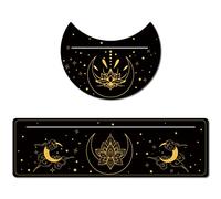 GORGECRAFT 2 pièces Support de Carte de Tarot en Bois Porte-Carte de Tarot Noir 5" Formes de Lune et 10" Cartes de Tarot en Bois Rectangulaires Support D'Affichage Outils de Cérémonie, Lune et Lotus