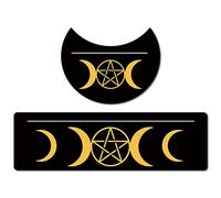 GORGECRAFT 2 pièces Support de Carte de Tarot en Bois Porte-Carte de Tarot Noir 5" Formes de Lune et 10" Cartes de Tarot en Bois Rectangulaires Support D'Autel Support D'Affichage,Lune et Pentagramme