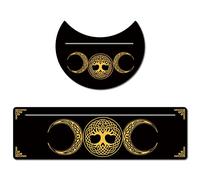 GORGECRAFT 2 pièces Support de Carte de Tarot en Bois Porte-Carte de Tarot Noir 5" formes de Lune et 10" cartes de Tarot en Bois Rectangulaires Support D'Affichage Outils, Lune et Arbre de Vie
