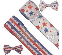 GORGECRAFT 2 Ruban Patriotique de 61mm avec Bordure en Fil de Fer 5.474 m Motif Drapeau Américain Étoiles Rayures Appliqué pour Le (4) Juillet Couronne Bricolage