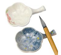 GORGECRAFT 2 Styles Céramique Plat à Encrier Porcelaine Blanche Bleue Pivoine Multifonctionnel Fleur de Prunier Calligraphie Chinoise Encrier Bol avec Repose Pinceau Poignée pour L'Écriture Peinture