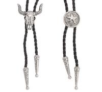 GORGECRAFT 2 Styles Cravates Bolo en Cuir Noir Argent Vintage Tête de Vache Ronde Pendentif Étoile Collier Réglable Cowboy Occidental Rétro Cravate Bola Bijoux de Rodéo Costume pour Hommes et Femmes
