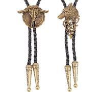 GORGECRAFT 2 Styles Cuir Bolo Cravate Cheval Vache Loup Chaîne Western Cowboy Corde Cordon Pendentif Collier Tressé Bijoux Halloween Costume Accessoires pour Hommes Rodéo Mariage