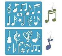 GORGECRAFT 2 Styles Note de Musique Modèle de Forme de Bijoux Pochoir de Découpe Acrylique Réutilisable Modèle de Motifs de Guitare Cœur Étoile pour Bracelets en Cuir Boucles d'oreilles 13x9cm