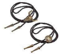 GORGECRAFT 2 Styles Western Cowboy Bolo Tie Rétro Bronze Tête de Vache Ronde Étoile Pendentif Bola Cravates Vintage Noir PU Cuir Cravate Réglable Collier pour Hommes Femmes Rodéo Bijoux Costume