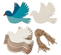 GORGECRAFT 20 Petit Oiseau en Bois Inachevé Décorations Découpées en Bois Colombe de la Paix Décoration D'Oiseau Suspendue Tranches Vierges avec Trou Corde de Chanvre pour Mariage Anniversaire Noël