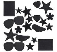 GORGECRAFT 20 pièce 10 styles de Patchs Noirs Thermocollants en Forme D'Étoile Carrée en Forme de Cœur pour Lunettes Réparation de Tissu Brodé Patch à Coudre pour Vêtements Veste Jeans, Chapeaux