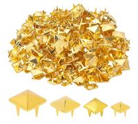 GORGECRAFT 200 Clou Doré à Tête Pyramidale Carrée 6/8/10/12mm Rivets en Métal Punk pour Cuir Carrées à Quatre Mâchoires avec Poinçon Chaussures Vêtements Projets de Bricolage Sacs Ceintures Jeans