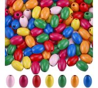 GORGECRAFT 200pcs Perles Ovales en Bois de 17x12mm Colorées Naturelles Couleurs Assorties Grand Trou Baril de Perles Entretoise en Bois Peint Boule Ample en Vrac pour Bricolage Projet Artisanal