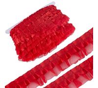 GORGECRAFT 20M 2 Couches Ruban de Dentelle Organza Plissé Bordure en Dentelle Satin 40mm de Large Bordure en Mousseline de Soie à Volants Rouge Tissu Tulle pour Tissu Applique Embellissement DIY