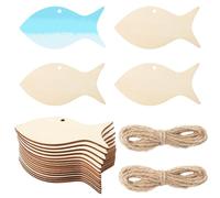 GORGECRAFT 20pcs 10.2x5cm de Découpes de Poisson en Bois Vierges Tranches de Bois Non Finies avec Trou Étiquettes Cadeaux en Bois en Forme de Poisson avec 2 Cordes de Chanvre de 2m Ornements