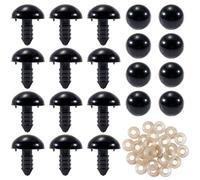 GORGECRAFT 24 Yeux de Poupée en Résine de 16mm Yeux de Sécurité Noirs avec Rondelles Fournitures de Fabrication de Poupées de Marionnettes pour Animaux en Peluche Crochet Ours en Peluche Amigurumis
