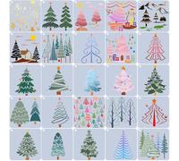 GORGECRAFT 25 modèle de Sapin de Noël en Plastique Réutilisable Étoile Soleil Bonhomme de Neige Flocon de Neige Pochoirs de Peinture Artisanat d'art pour Peinture sur Sol Bois Mur Verre 10x10cm