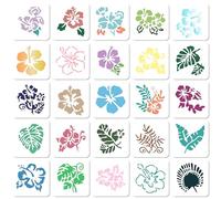 GORGECRAFT 25 Styles Pochoirs Hibiscus Réutilisables en Plastique Fleur Feuille Feuilles Tropicales Palmier Nature Floral Art Artisanat Dessin Modèle Pochoir pour sur Bois Mur Meubles Scrapbook