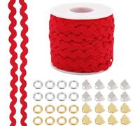 GORGECRAFT 25m*(5~8.5mm) Ric Rac Wave Couture Pliage Frange Garniture Ruban avec 32Pcs 2 Couleurs Extrémités à Sertir de Ruban de Fer et 64Pcs 2 Couleurs Anneaux de Saut pour Artisanat Vêtements