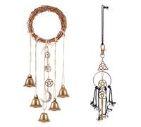 GORGECRAFT 2PCS 2 Style Cloches de Sorcière Protection pour Accroche-Porte Sorcière Carillons Éoliens Magiques Cloches de Protection Maison Effacées à la Main Énergie Négative Fournitures