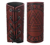 GORGECRAFT 2PCS Arm Armour Cuff Leather Gauntlet Wristband Viking Runes Odin's Symbol Valknut Pattern Embossed Unisex Leather Arm Guards for Outdoor Role-Playing Gothic Knight Costumes, Brun Coco