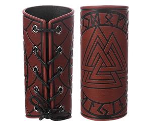 GORGECRAFT 2PCS Arm Armour Cuff Leather Gauntlet Wristband Viking Runes Odin's Symbol Valknut Pattern Embossed Unisex Leather Arm Guards for Outdoor Role-Playing Gothic Knight Costumes, Brun Coco