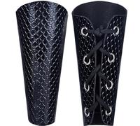 GORGECRAFT 2pcs Bracelet en Cuir Gantelets Brassards Médiévaux Rétro Renaissance Motif Écailles de Poisson Noir Gaufrage Réglable Brassard en Cuir PU Brassard D'Armure pour Halloween Chevalier Cosplay