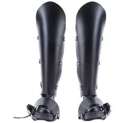 GORGECRAFT 2pcs Couvre Bottes Vikings Médiévaux en Simili Cuir Noir avec Boucle de Ceinture Réglable pour Bottes Armure Enveloppes de Jambes Pirate de la Renaissance Steampunk pour Halloween Cosplay