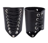 GORGECRAFT 2PCS Cuir Bracer Gauntlet Wristband Médiéval Vambrace Cuir Arm Guards Unisexe Menottes en Cuir Brassard Bijoux Costume Kit pour Hommes (Noir)