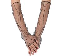 GORGECRAFT 2pcs Gants de Mariage Longs en Tulle Transparent Manches en Maille Transparente sans Doigts 45cm Gants de Mariage Noirs Détachables Manches de Bras de Mariée Longueur Coude Danse Opéra