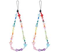 GORGECRAFT 2pcs Lanière de Téléphone Portable en Forme de Papillon Chaîne Colorée Arc en Ciel en Résine Dragonne de Téléphone Portable Perles Fleurs Cœur Accessoires Mignon Léger Porte Clés Femmes