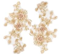 GORGECRAFT 2pcs Paillettes 3D Brodées en Dentelle avec Fleurs à Coudre sur Garniture Patchs à Paillettes pour Collier Floral en Perles Artisanale pour Mariage Robes Pantalons Jeans Sacs Verge d'or