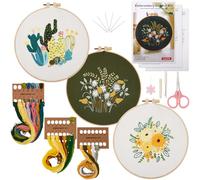GORGECRAFT 3 kit de Broderie pour Débutants Artisanat D'Art Ensemble de Couture Pratique Motifs de Fleurs Plantes Point de Croix Kit de Bricolage avec Instructions Crochet en Coton Estampé Cerceau Fil