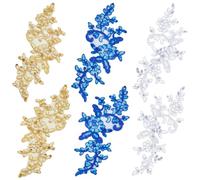 GORGECRAFT 3 Paires 3 Couleurs Fleurs Sequins Brodé Feuille Dentelle Patch Autocollant Tissu Couture Floral Applique Patchs pour Femmes Mariée Mariage Couture Coupe Robe Vêtements Bricolage Patchs