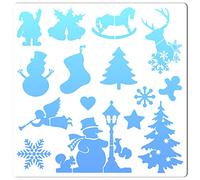 GORGECRAFT 30×30cm Père Noël Elk Pochoir Réutilisable Évider Arbre de Noël Pochoirs Grand Bonhomme de Neige Cloches Coeurs Flocons Neige Étoiles Lumières Anges Écureuils Chevaux Bas Modèle